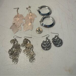 Misc Silver & Gold Earrings Sets (4) & a flower pendant